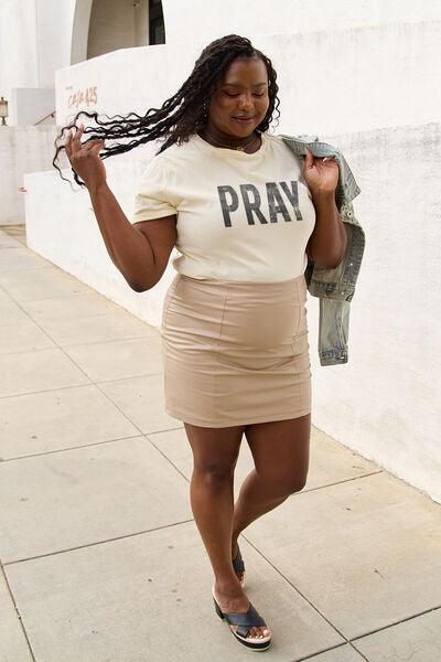 Simply Love Full Size PRAY Round Neck T-Shirt - Ash Boutique