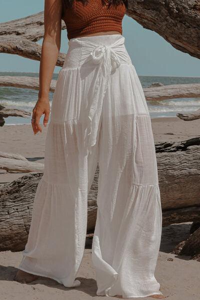 Smocked Tied Wide Leg Pants - Ash Boutique