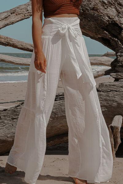 Smocked Tied Wide Leg Pants - Ash Boutique