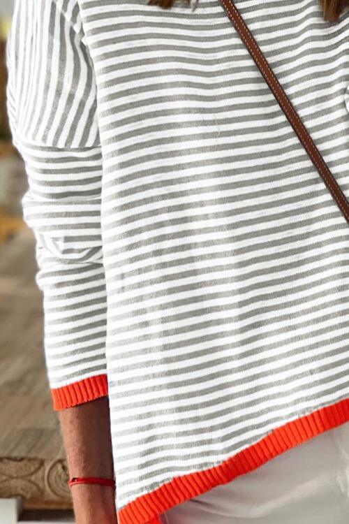 Striped Round Neck Drop Shoulder T-Shirt - Ash Boutique