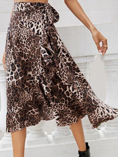 Tied Ruffled Leopard Midi Skirt - Ash Boutique