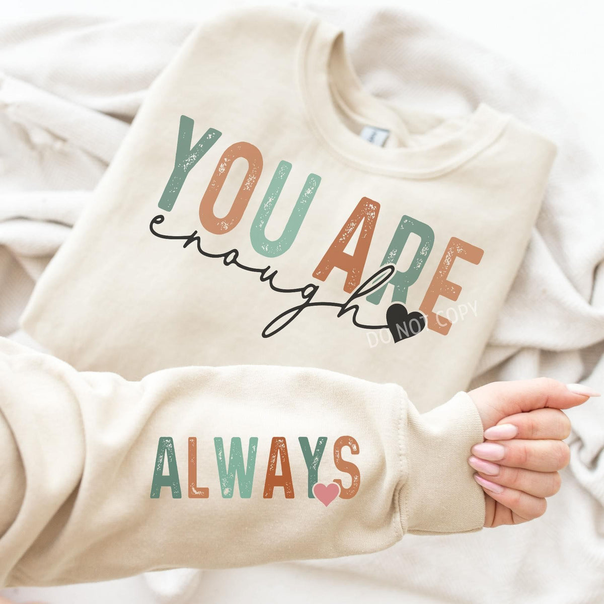 You are Enough With Sleeve Accent Sweatshirt - Ash Boutique