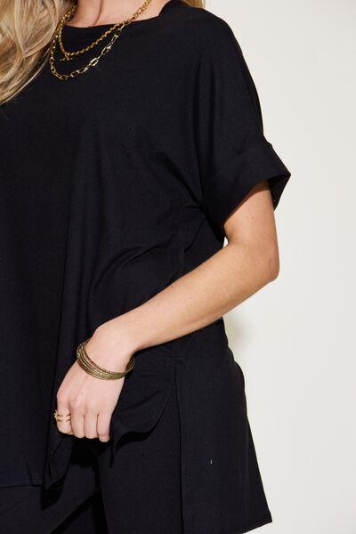 Zenana Full Size Short Sleeve Slit T-Shirt and Leggings Lounge Set - Ash Boutique