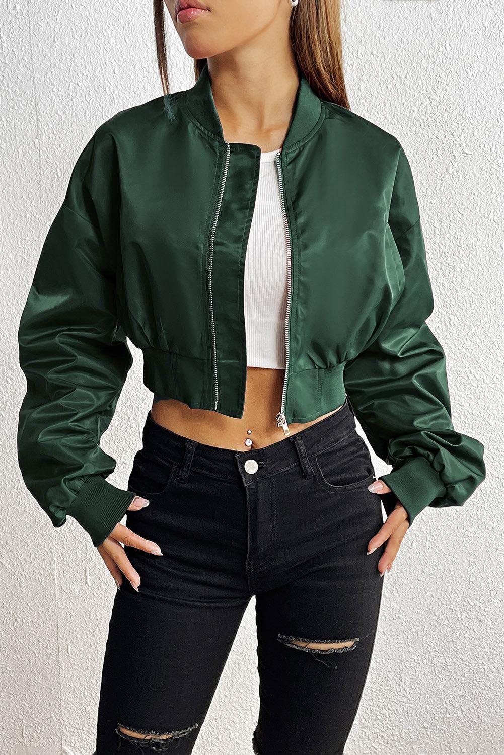 Zip-Up Ruched Cropped Jacket - Ash Boutique